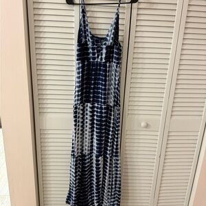 SHEIN Navy and White Tie-Dye Maxi Dress